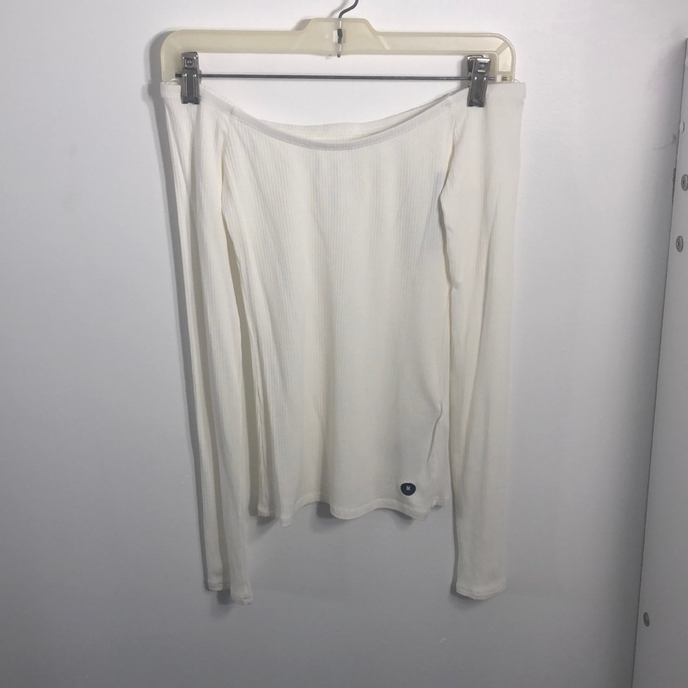 Hollister White Off the Shoulder Ribbed Top M NWT